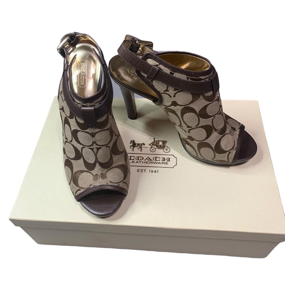 COACH BRANDI PEEP TOE SLINGBACK BOOTIE HEEL